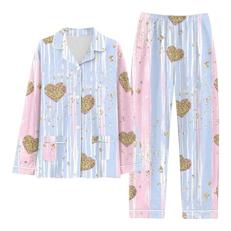 Dondpo Womens Pajamassilk Pajamas For Women Valentines Day Heart Shaped Fashion Casual Button