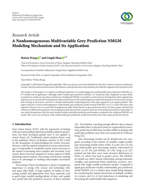 Pdf A Nonhomogeneous Multivariable Grey Prediction Nmgm Modeling