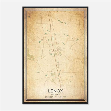 Vintage Lenox Georgia Map Poster, Lenox GA City Road Wall Art Print
