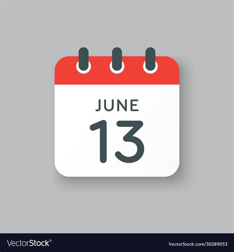 Icon Calendar Day 13 June Summer Days Year Vector Image