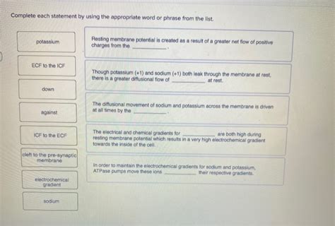 Solved Complete Each Statement By Using The Appropriate Word Chegg