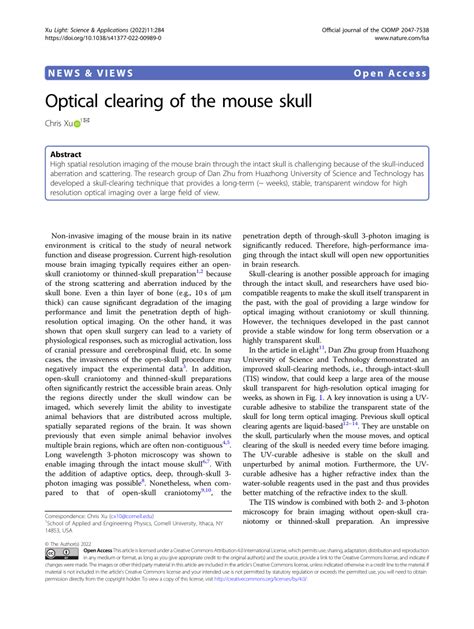 PDF Optical Clearing Of The Mouse Skull