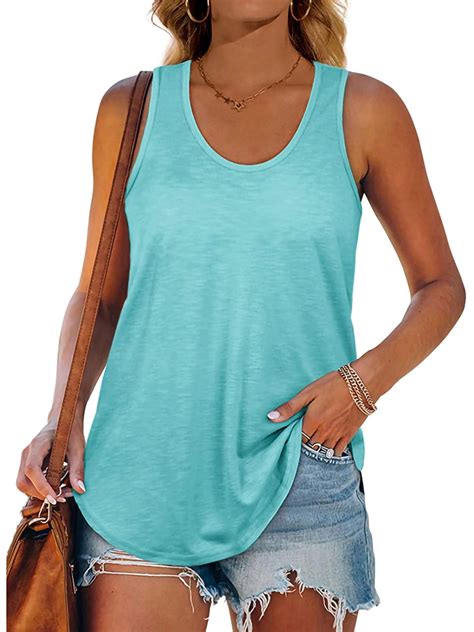 Lumento Basic Solid Tops For Womens U Neck Tunic Tank Top Flowy