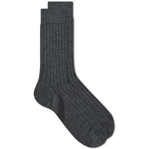 Sunspel Mens Rib Sock In Charcoal Melange Sunspel