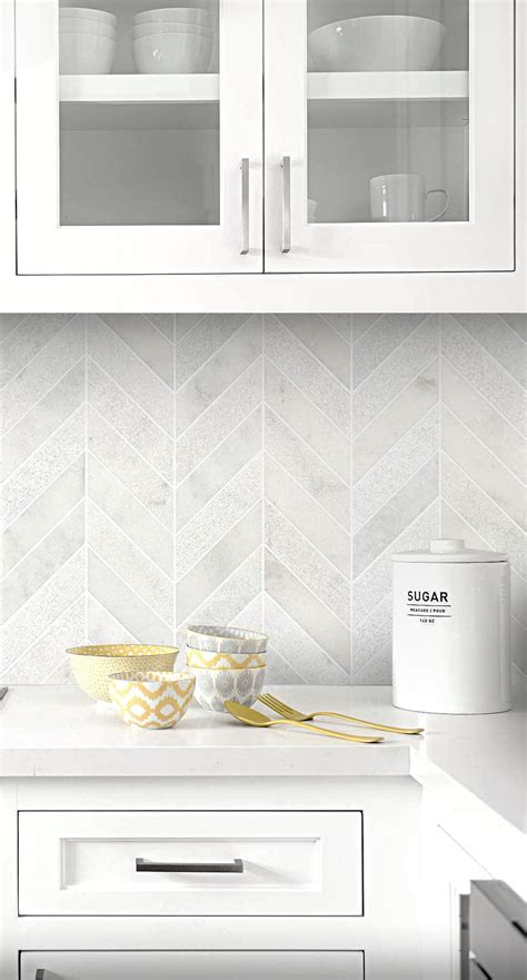 White Modern Marble Chevron Backsplash Tile Backsplash Kitchen