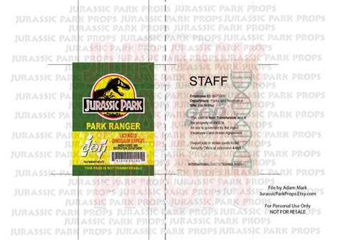 Jurassic Park Ranger ID Badge Green PDF Digital Download - Etsy