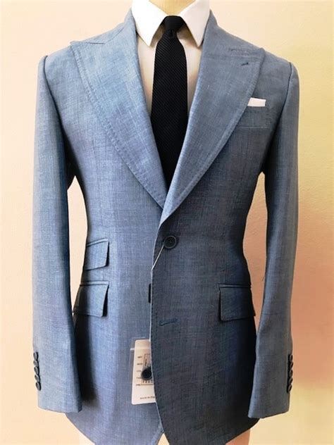 Powder Sky Blue Linen Suit With Wide Peak Lapel Double Stitched With