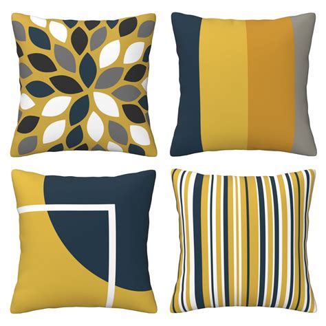 Mid Century Modern Loops Pattern In Light Mustard Yellow Navy Blue