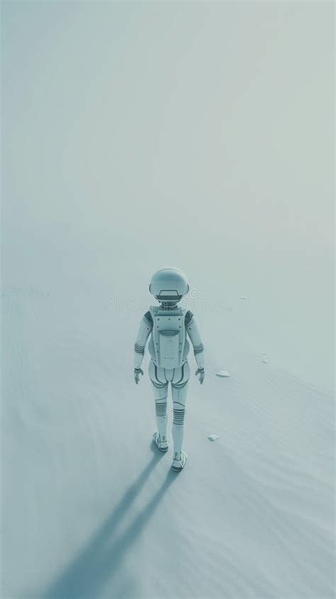 Astronaut Walks In The Snow White Background On The Surface Of An Icy