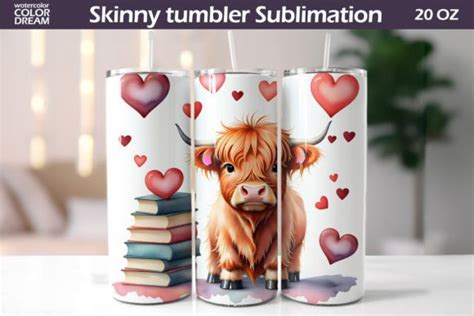 Highland Cow Valentine Tumbler Graphic By WatercolorColorDream