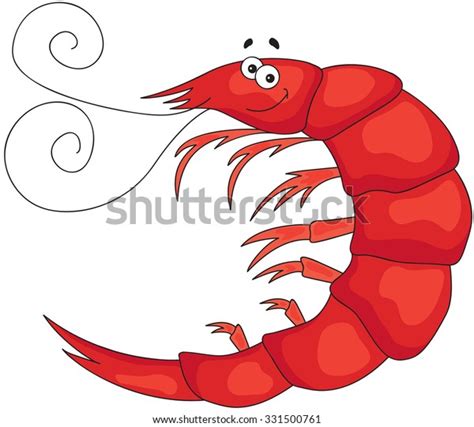 Funny Cute Cartoon Shrimp Vector Illustration เวกเตอร์สต็อก ปลอดค่า