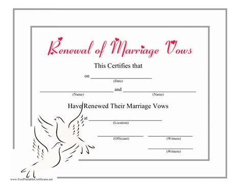 Renewal Of Marriage Vows Certificate Template White Download