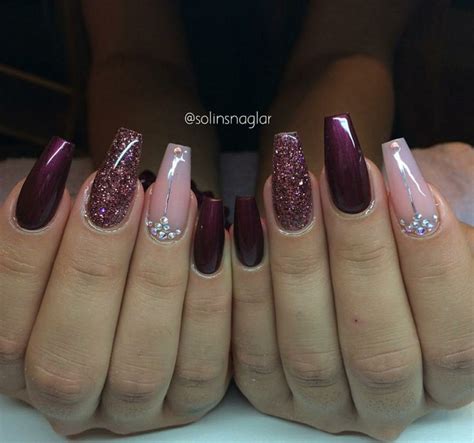 Ballerina Nails Pink And Burgundy Nails Burgundy Glitter Nails Nails