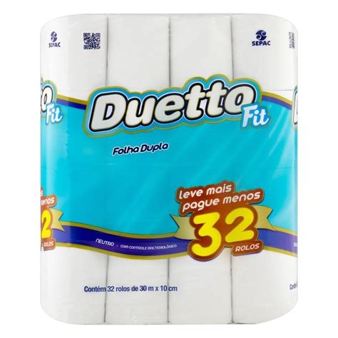 Papel Higiênico Folha Dupla Neutro Duetto Fit 30m Pacote 32 Unidades