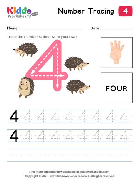 Free Printable Tracing Number Four 4 Worksheet Kiddoworksheets