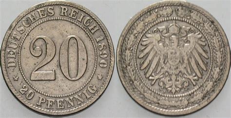 Kleinmünzen Kaiserreich 20 Pfennig 1890 J Grosser Adler Wz Kratzer