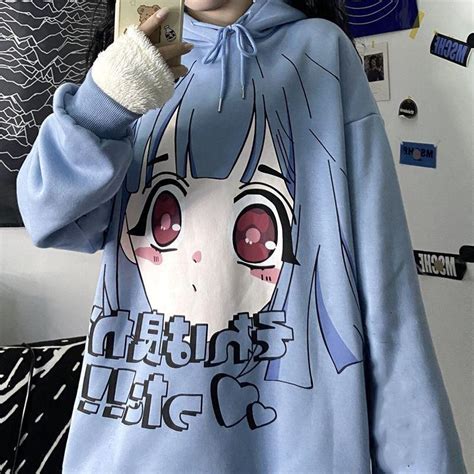 Cheap Goth Harajuku Hoodies Women Anime Oversized Sweatshirt Graffiti