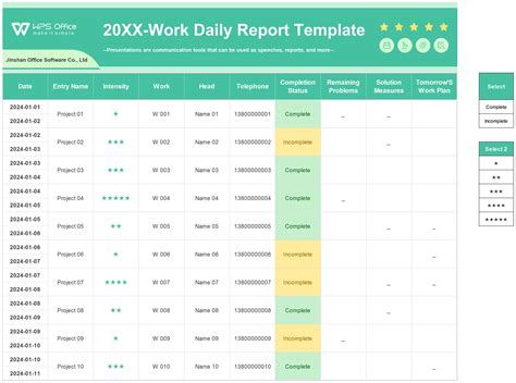 EXCEL Of Work Daily Report Xlsx WPS Free Templates