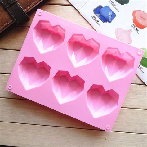 Molde de silicona 6 corazones diamante hl Repostería Mayorista