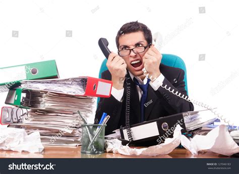 Young Busy Businessman At His Desk Stock Photo 127046183 Shutterstock