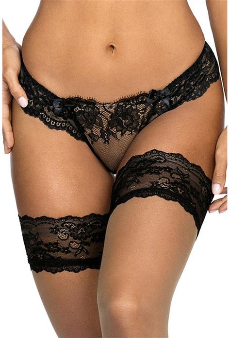 String aus Blütenspitze schwarz Slips Strings Club Hot Fashion