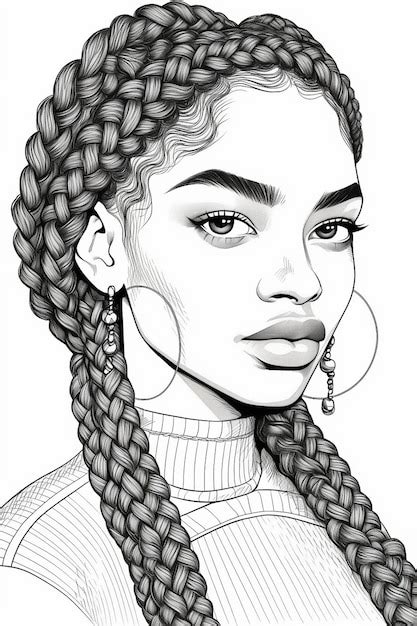 Premium Photo A Drawing Of A Woman With Braids And Earrings Generative Ai