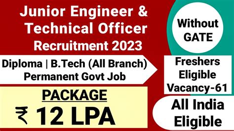 Junior Engineer Recruitment Fresher Ctc Lpa All Branch Permanent