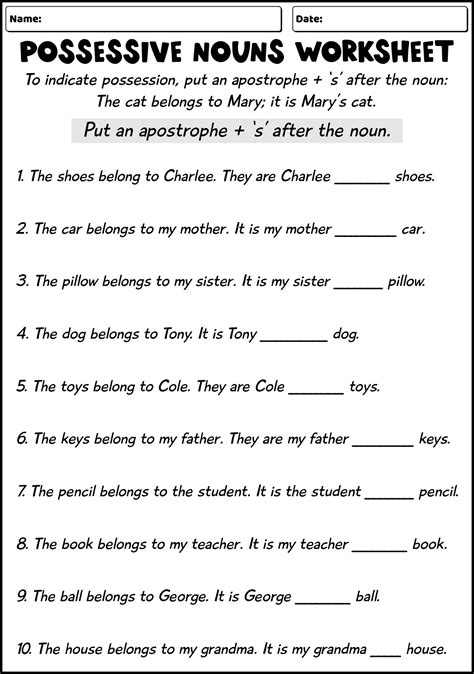 Possessive Nouns Worksheets Grade 5