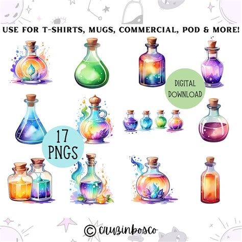 Potion Bottle Clipart Bundle Fairy Magical Art Set High Quality