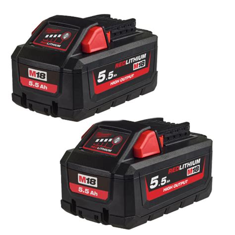 Milwaukee M18HB5 X 2 18V 5 5Ah RedLithium Ion High Output Battery