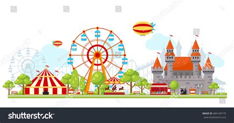 Colored Amusement Park Composition Entertainment Children Stock Vector