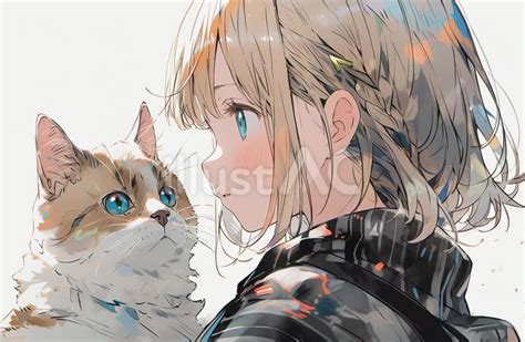 猫と女の子イラスト No 24267731／無料イラストフリー素材なら「イラストac」