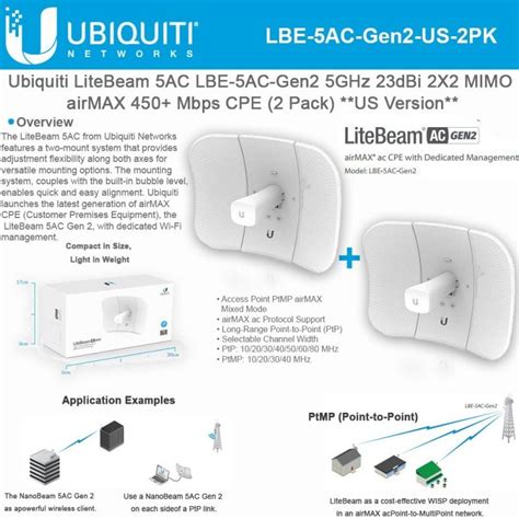 Ubiquiti PowerBeam AC Gen2 5 GHz PBE 5AC Gen2 High Performance AirMAX