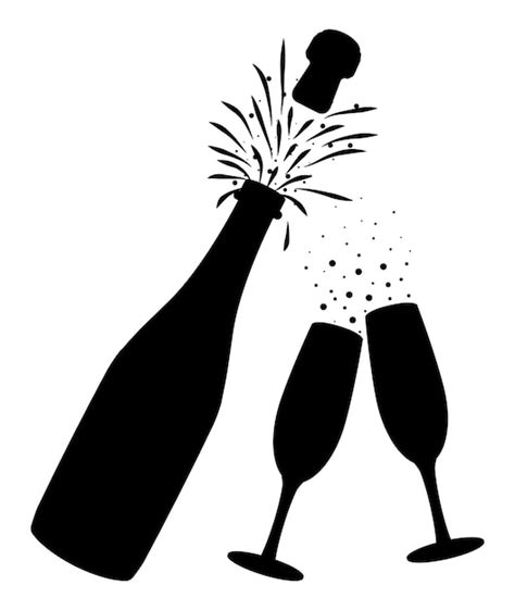 Premium Vector Silhouette Of Champagne Bottle Opening With Pop Cork