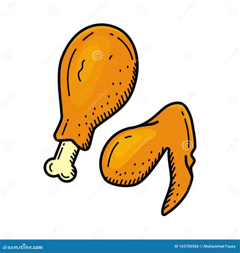 Fried Chicken Vector Illustration With Colored Hand Drawn Style Stock