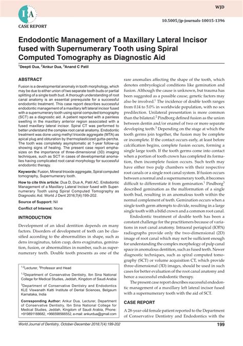 PDF Endodontic Management Of A Maxillary Lateral Incisor Fused With