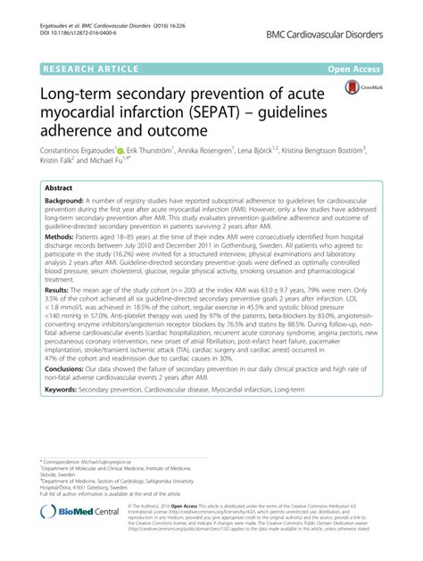 Pdf Long Term Secondary Prevention Of Acute Myocardial Infarction