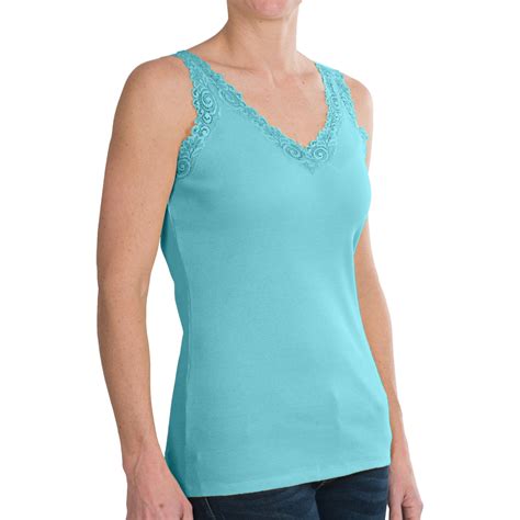 August Silk Lace Trimmed Tank Top V Neck Cotton For Women