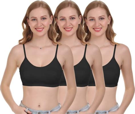 Featherline Women Black Solid Polycotton Pack Of 3 Sports Bra 32b Jiomart