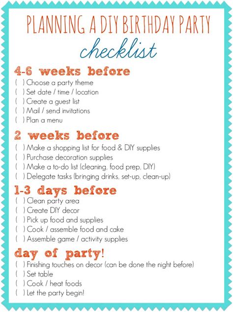 Birthday Party Checklist Adults Birthday Party Checklist Party