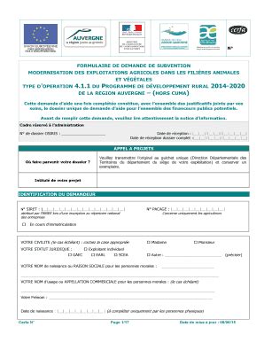 Remplissable En Ligne Auvergne Formulaire De Demande De Subvention