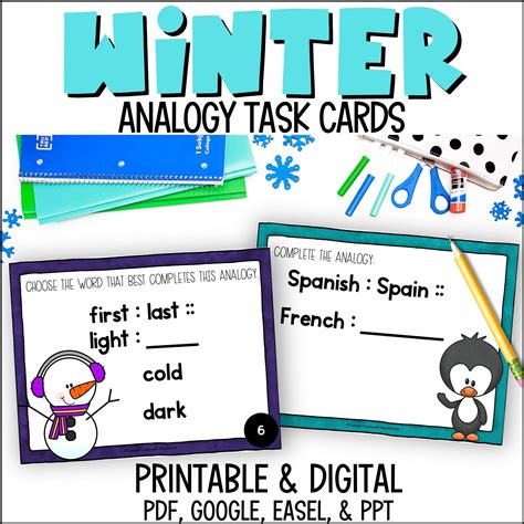 Winter Analogy Task Cards Curious Classroom Adventures