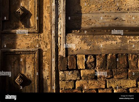 Door Of A Wooden House In Riga Latvia The Building Is Painted Green