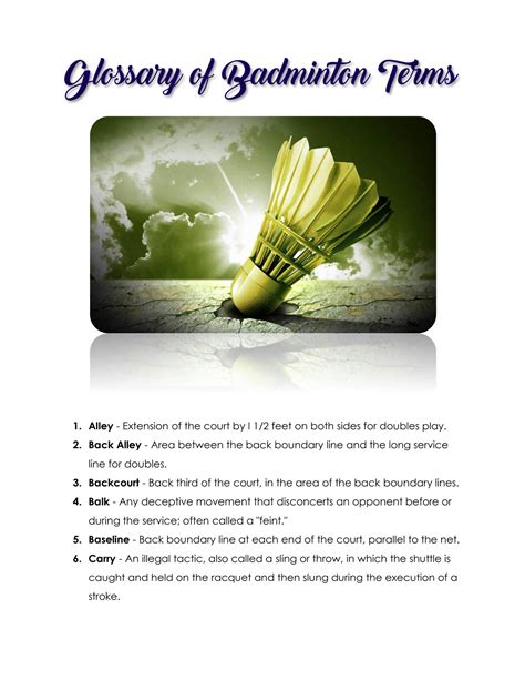 Solution Glossary Of Badminton Terms Studypool