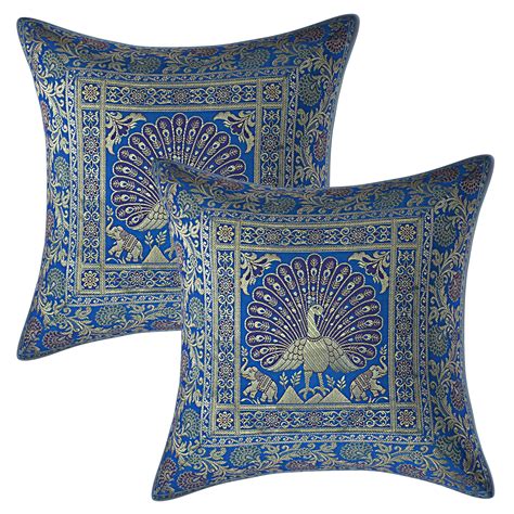 Stylo Culture Ethnic Couch Brocade Turquoise And Gold Throw Pillow