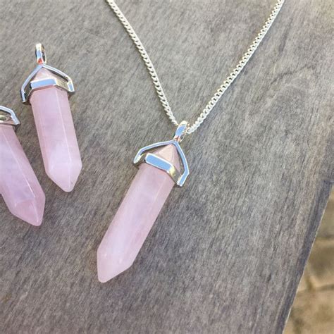 Crystal Necklace Silver Quartz Crystal Necklace Rose Quartz Crystal