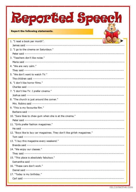 409 Reported Speech Indirect Speech English Esl Worksheets