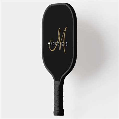 Elegant Modern Black Gold Script Monogram Pickleball Paddle Zazzle