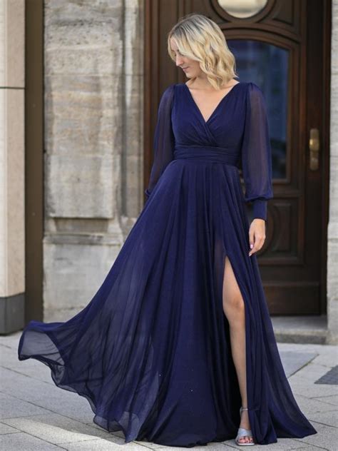 Abendkleid Langarm Paynton Dunkelblau Von VIVIRY