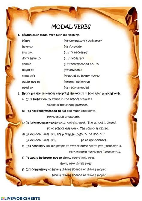 modal verbs  worksheet  pre intermediate  worksheets